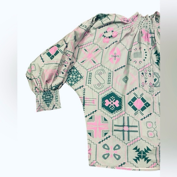 SHERIDAN FRENCH Becca Blouse Preppy Top w Puff Long Sleeves Ruffle Smocked Neck - Picture 10 of 16